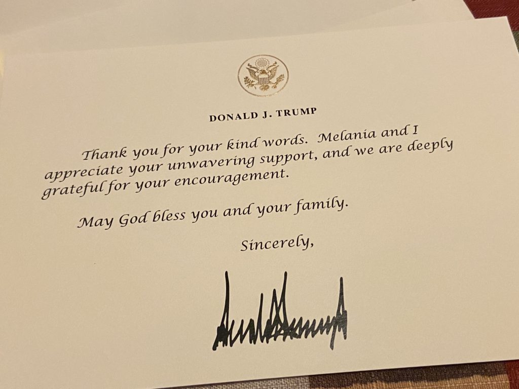 A thank you card from President Trump